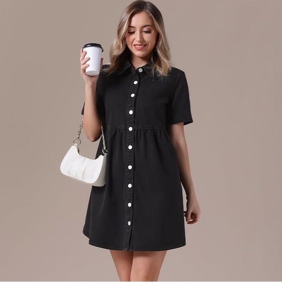 Plus Size Denim Babydoll Short Sleeve Dress - Picture 2 of 5